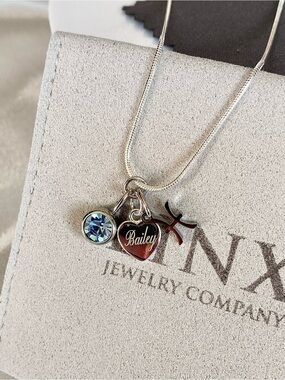 Personalized Name Birthstone & Birth Sign Charm w/ 20in Sterling Silver Chain